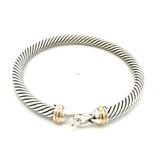 David Yurman Cuff Bracelet 7.5" 14k Gold Sterling Silver Estate DY793