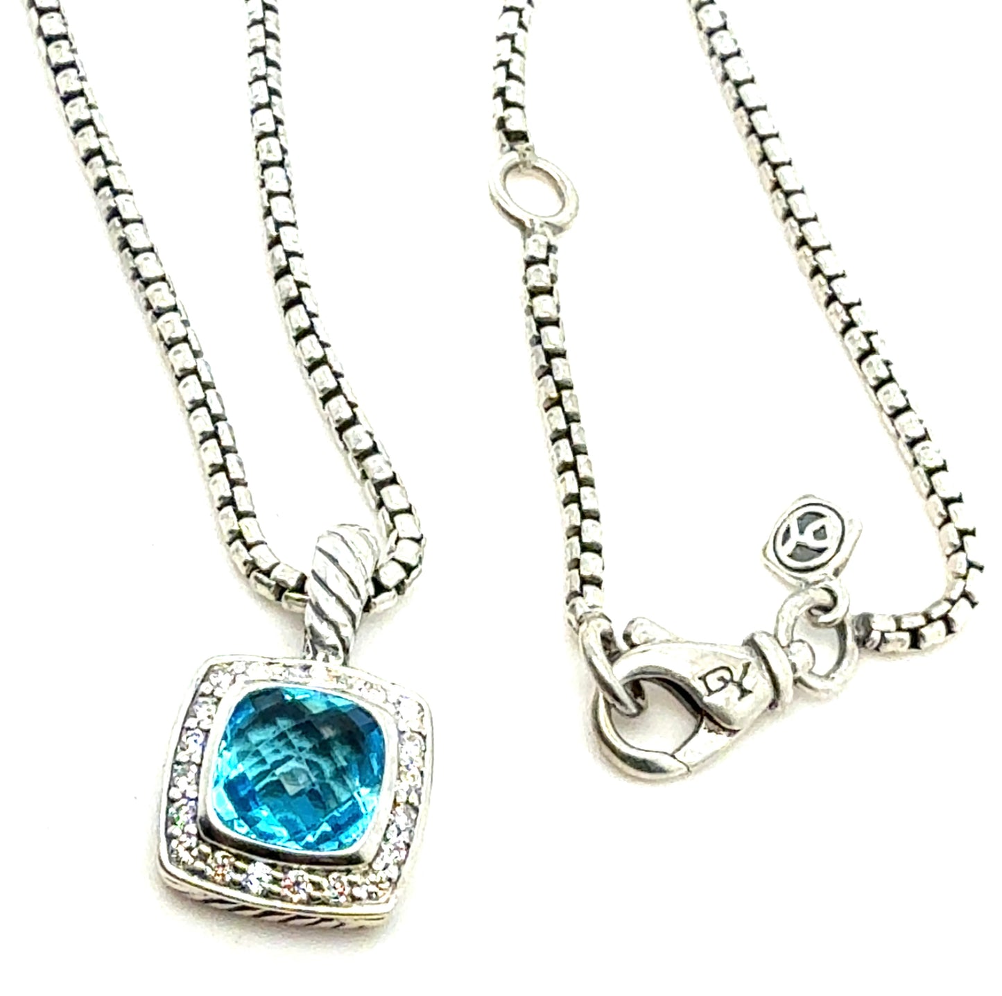 David Yurman Blue Topaz Diamond Necklace 18" Sterling Silver Estate DY806