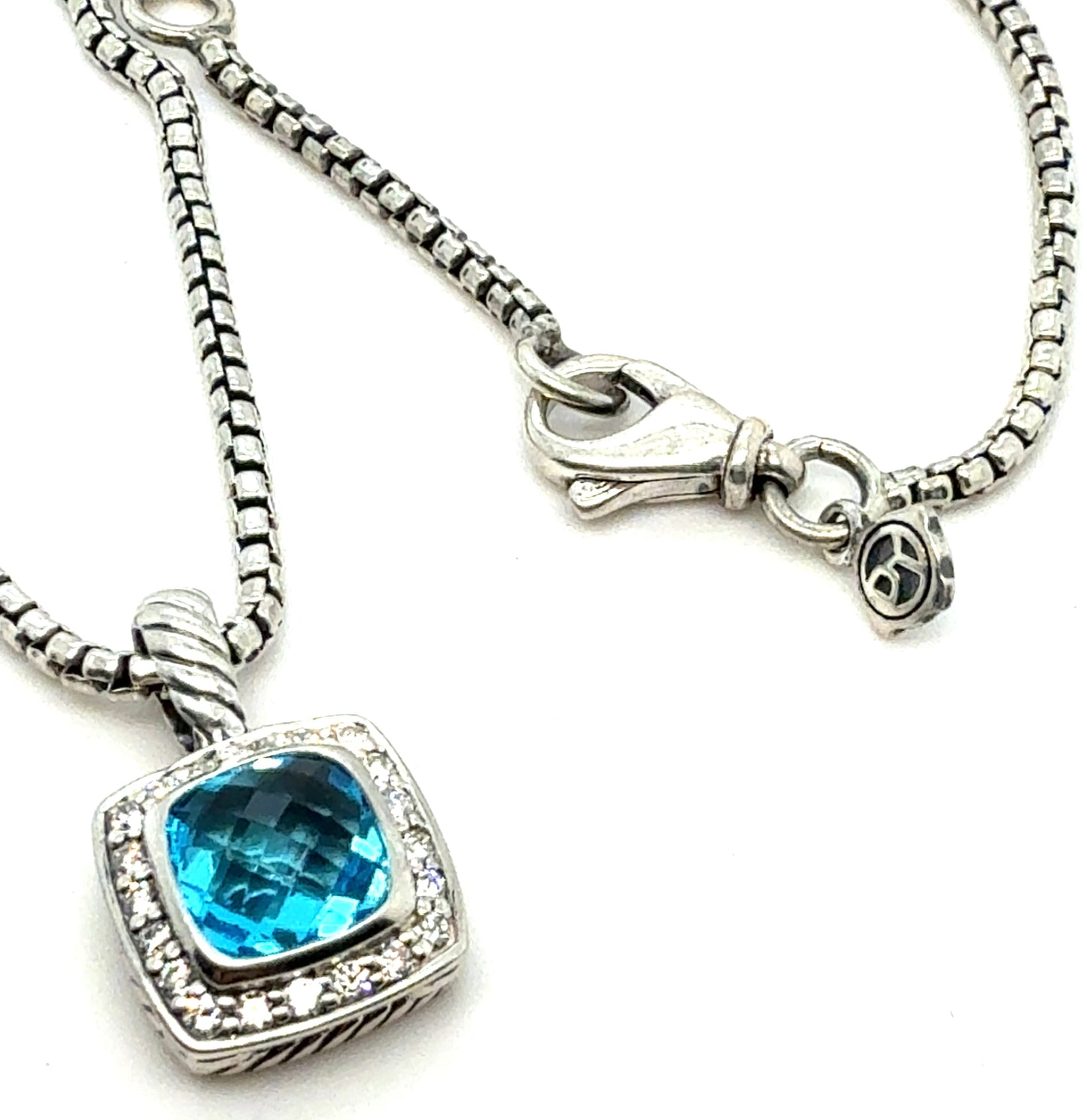 David Yurman Blue Topaz Diamond Necklace 18" Sterling Silver Estate DY806