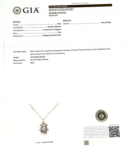 Australian Black Opal Tourmaline & Diamond Pendant 18" 14k Y Gold 4.45 TCW GIA Certified $7,950 212090