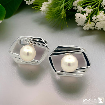 Mikimoto Estate Akoya Pearl Cufflinks Silver 7.50 mm M401