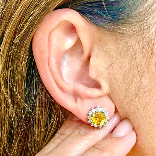 Natural Yellow Sapphire Diamond Stud Earrings 14k WG 4.64 TCW Certified $5,975 216661 - Certified Fine Jewelry