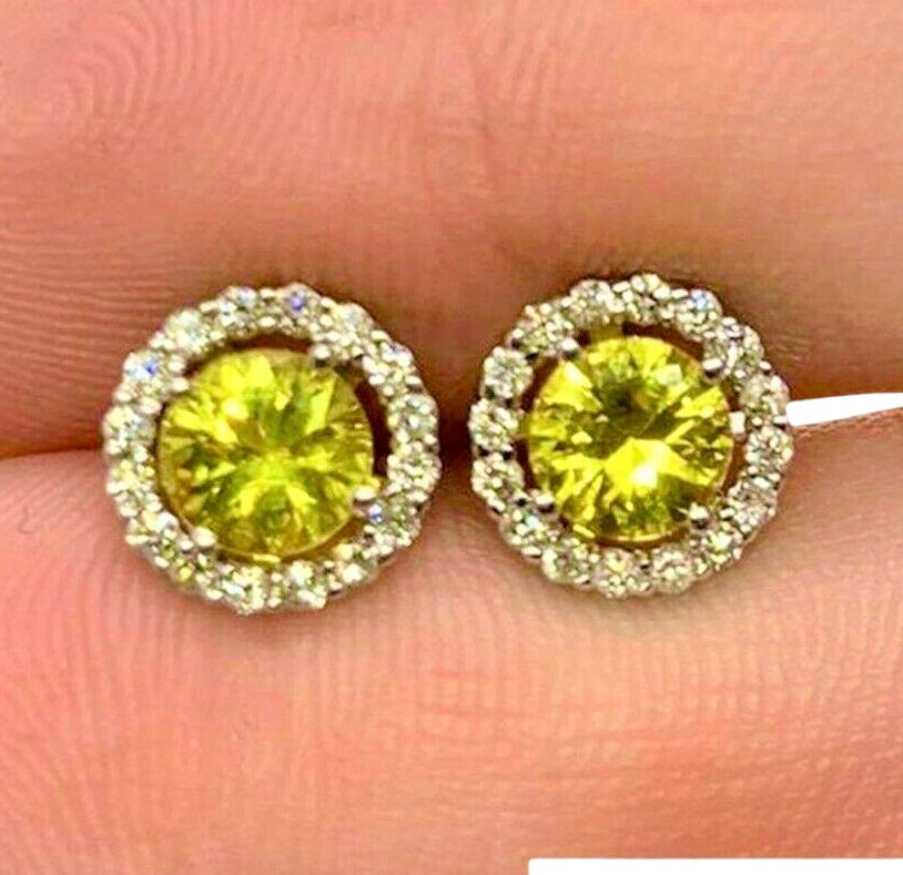 Diamond Sapphire Stud Earrings 14k Gold 1.74 CTW Certified $2,950 010287