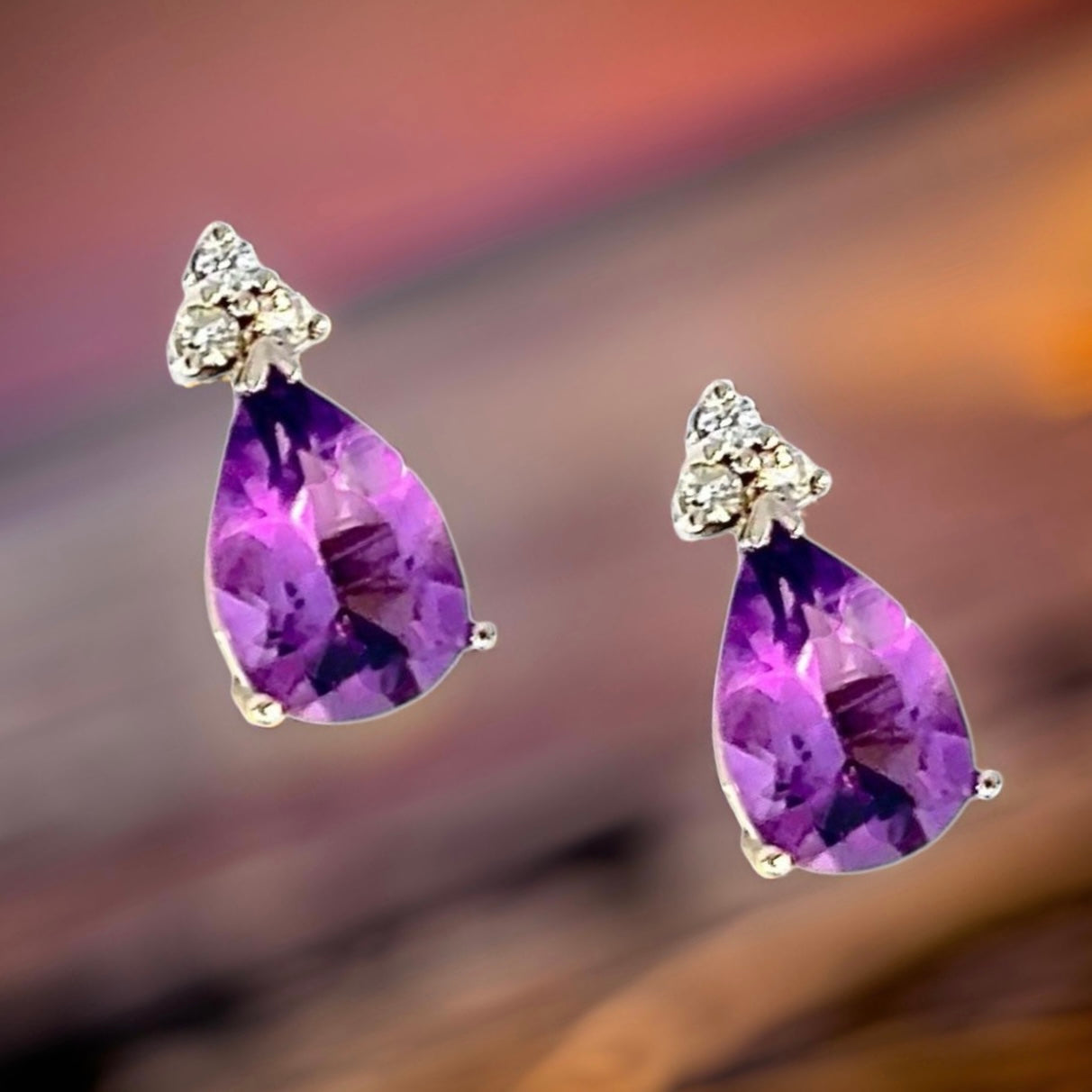 Natural Amethyst Diamond Earrings 14k W Gold 3.62 TCW Certified $2,950 210753