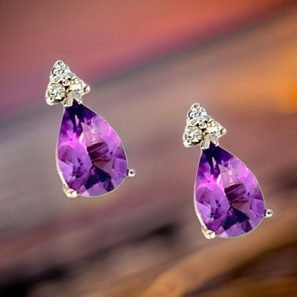 Natural Amethyst Diamond Earrings 14k W Gold 3.62 TCW Certified $2,950 210753