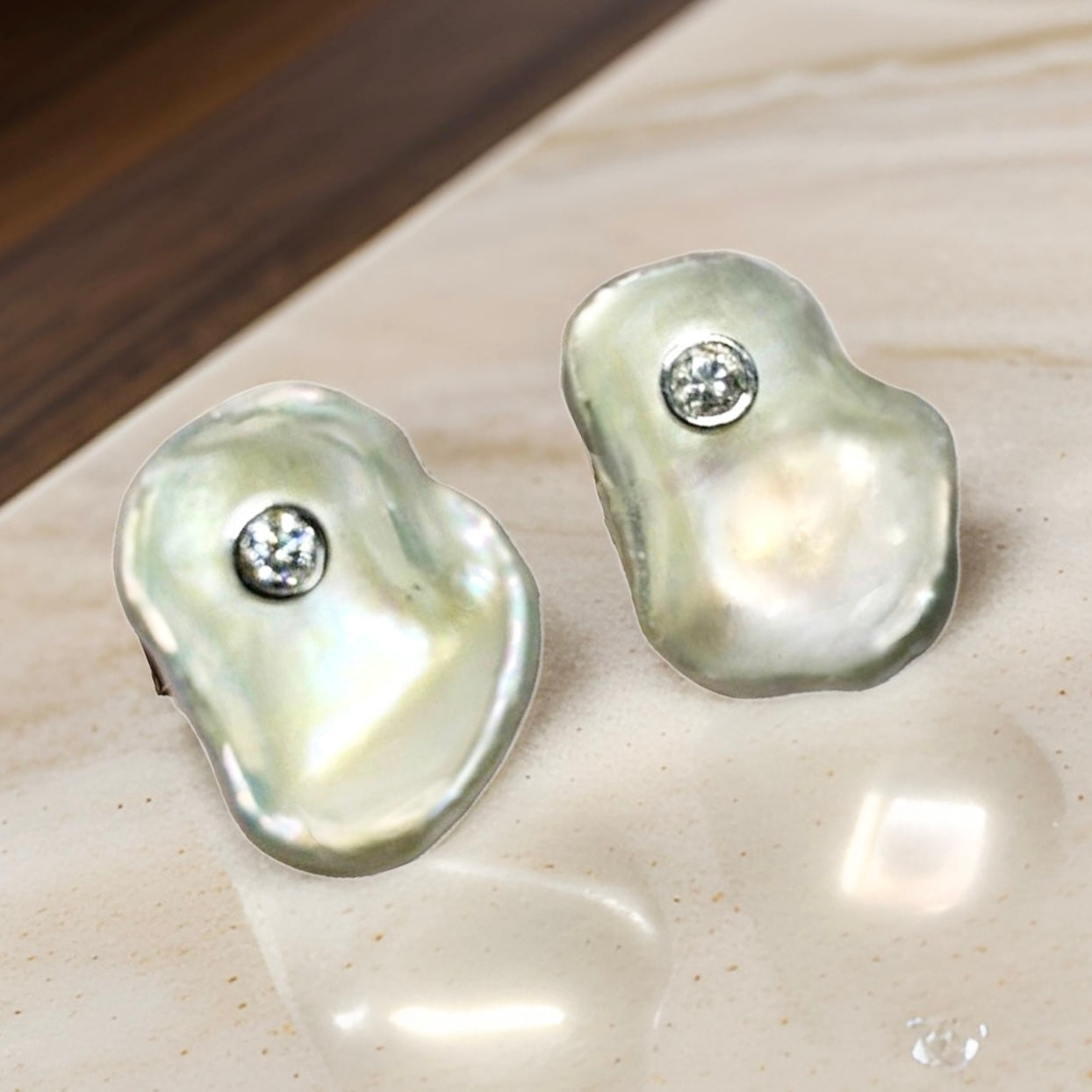 Diamond Fresh Water Pearl Cufflinks 14k Gold 0.45 TCW Designer Certified $2,490 010960