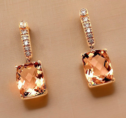 Natural Morganite Diamond Earrings 14k Gold 9.93 TCW Certified $5,950 018685