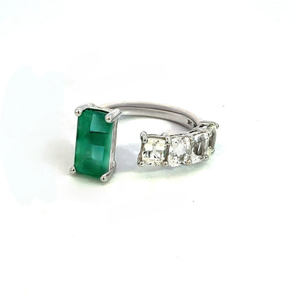 Natural Emerald Sapphire Ring Size 6.5 14k W Gold 4.95 TCW Certified $5,950 310639