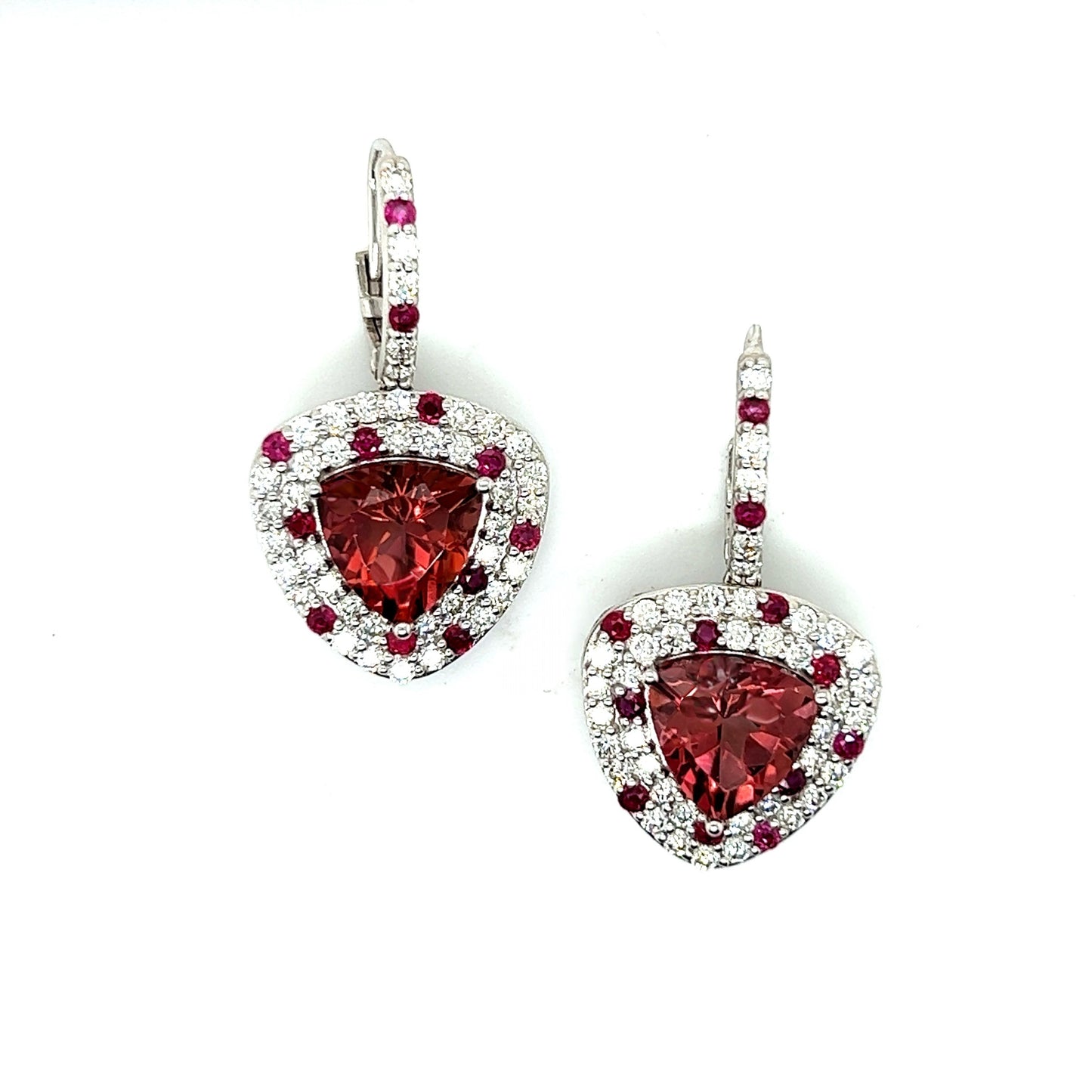 Natural Tourmaline Ruby Diamond Dangle Earrings 14k White Gold 10.53 TCW Certified $7,975 301437