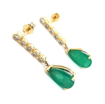 Natural Emerald Diamond Dangle Earrings 14k Y Gold 2.23 TCW Certified $3,975 121256 - Certified Fine Jewelry