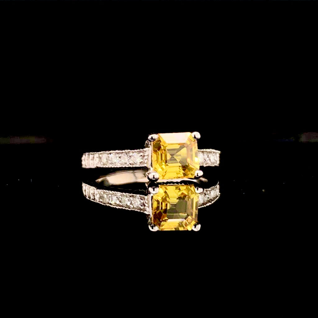 Diamond Yellow Sapphire Ring 14k Gold 1.66 tcw Women Certified $3,990 915184 - Certified Fine Jewelry