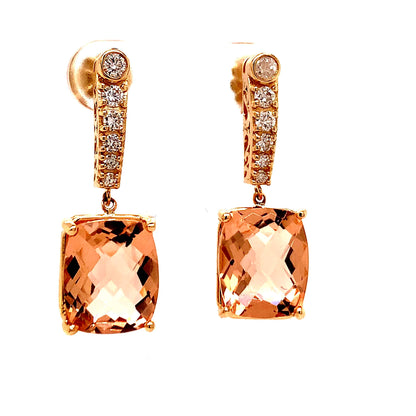 Natural Morganite Diamond Earrings 14k Gold 9.93 TCW Certified $5,950 018685 - Certified Fine Jewelry