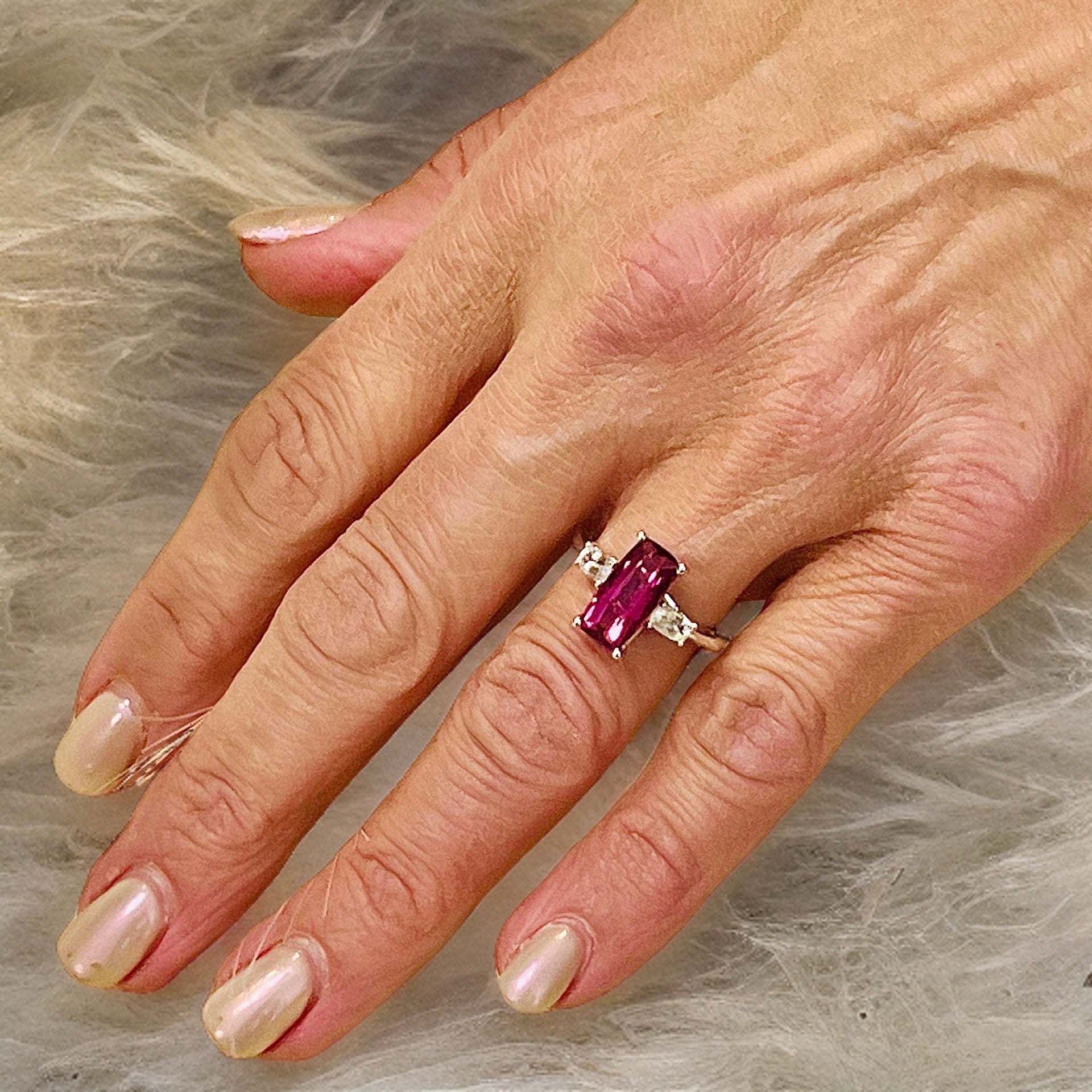Natural Tourmaline White Sapphire Ring 7 14k W Gold 3.57 TCW Certified $4,950 218114 - Certified Fine Jewelry