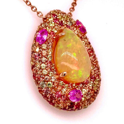 Natural Ethiopian Opal Sapphire Necklace 14k Gold 11.5 TCW GIA Certified $8,950 016621