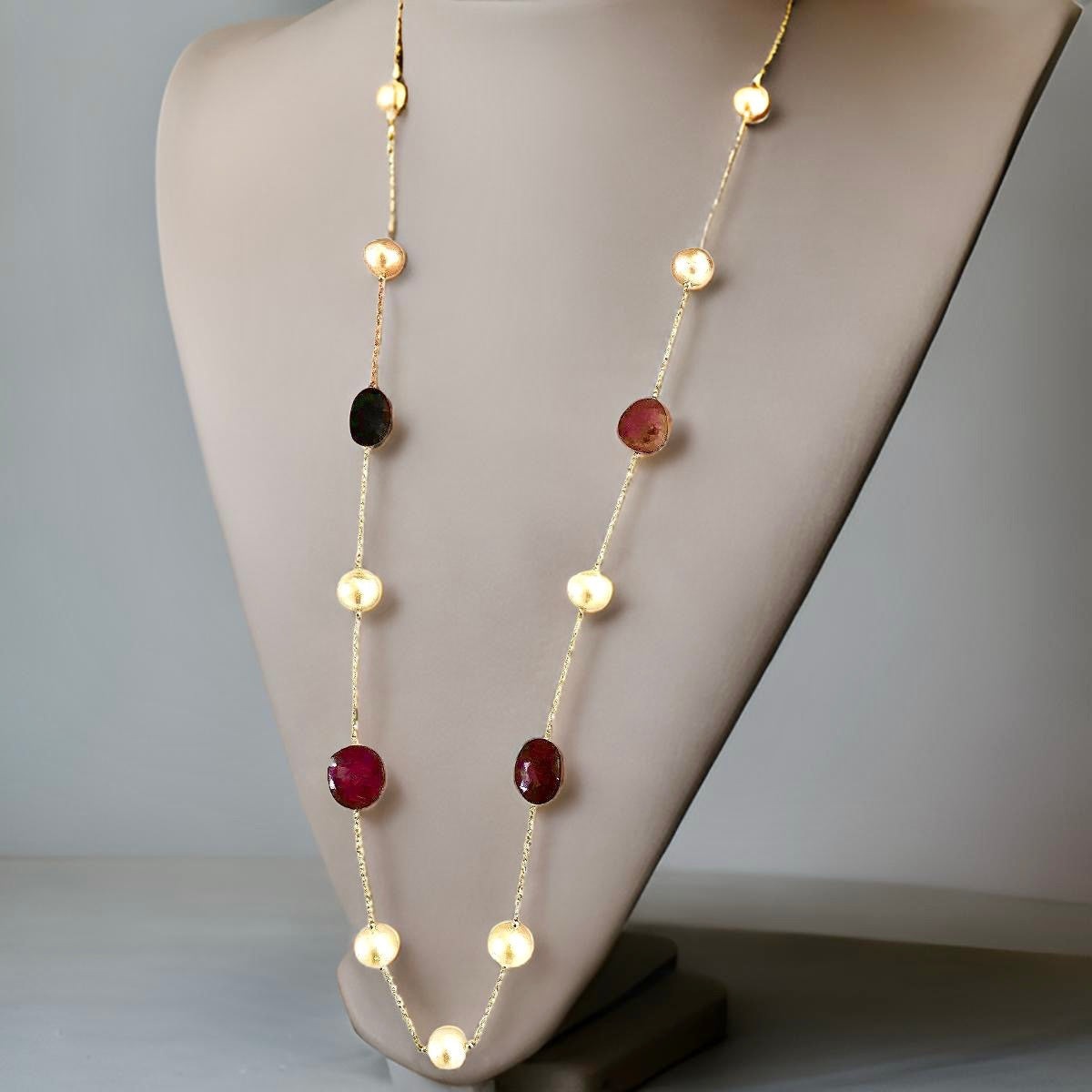 South Sea Pearl Ruby Sapphire Necklace 14k Gold Italy Certified $3,450 820427