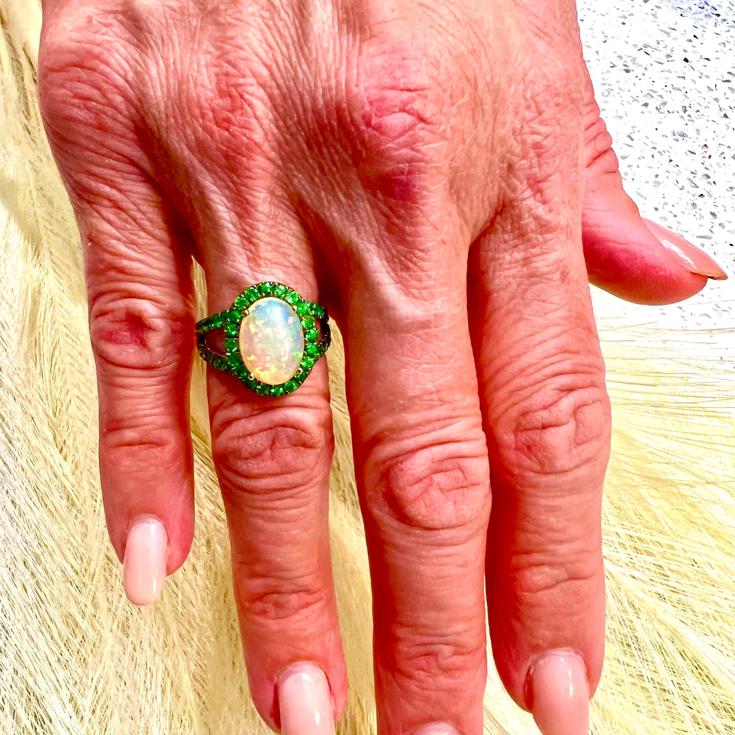 Natural Opal Tsavorite Ring Size 7 14k Gold 5.66 TCW Certified $5,950 300686