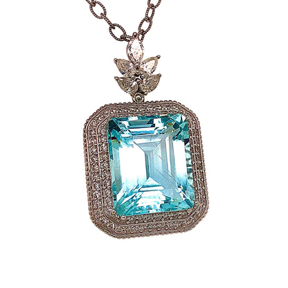 Natural Aquamarine Diamond Gold Necklace 18" 27 TCW GIA Certified $16,475 121172 - Certified Fine Jewelry