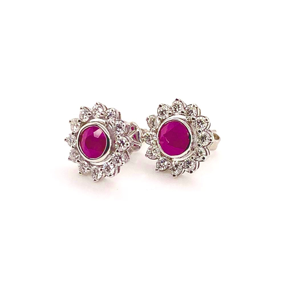 Diamond Ruby Stud Earrings 14k White Gold 3.00 mm Certified $4,550 018668 - Certified Fine Jewelry