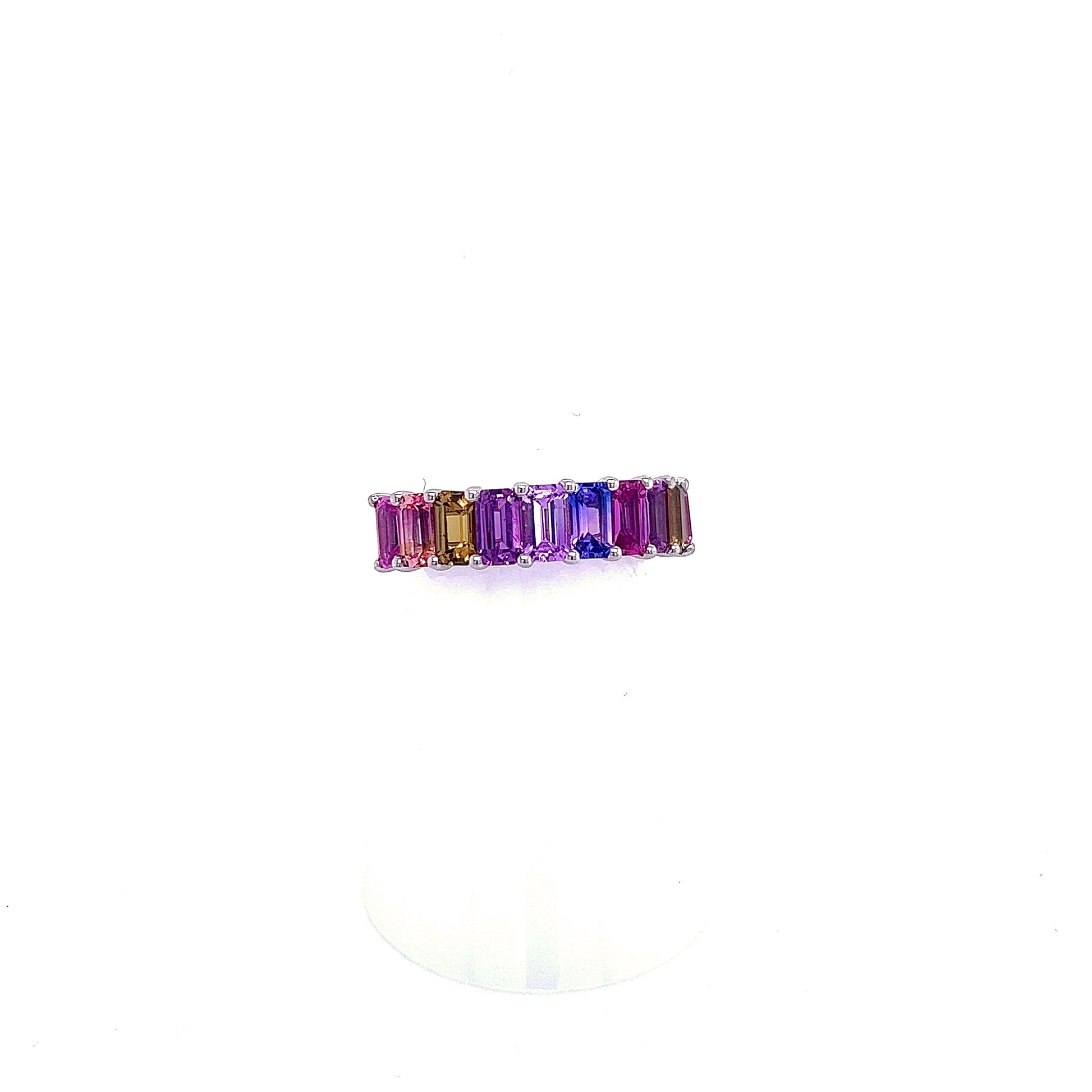 Natural Multicolored Sapphire Ring Size 6.5 14k W Gold 5.28 TCW Certified $3,950 217061 - Certified Fine Jewelry