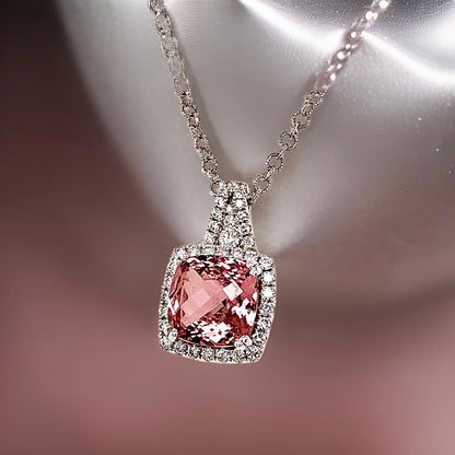 Diamond Rubellite Tourmaline Necklace 5.47 CT 18k Gold Certified $5,590 921150