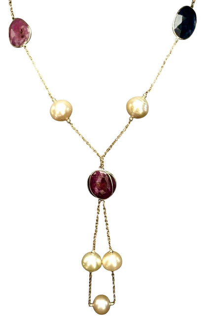 South Sea Pearl Ruby Sapphire Necklace 14k Gold Italy Certified $3,450 820427