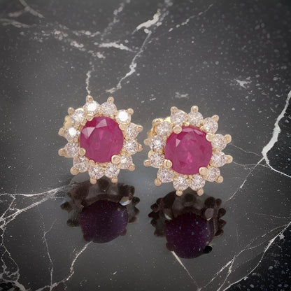 Natural Ruby Diamond Earrings 14k Yellow Gold 2.20 TCW Certified $2,595 121103