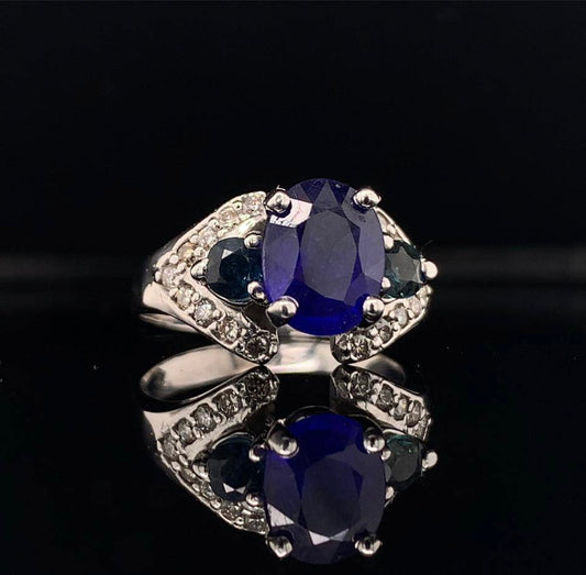 Diamond Sapphire Ring 14k Gold 3.31 TCW Women Certified $2,800 912271 - Certified Fine Jewelry