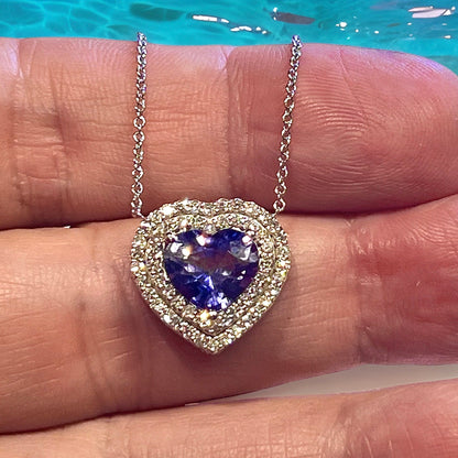 Natural Heart Sapphire Diamond Pendant 18" 14k W Gold 4.13 TCW Certified $5,950 310656