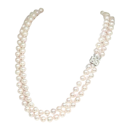 Diamond Akoya Pearl Necklace 8 mm 14k Gold 18 3/4" 2-Strand Certified $9,750 010928