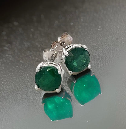 Natural Emerald Stud Earrings 14k White Gold 1.69 TCW Certified $1,950 121157