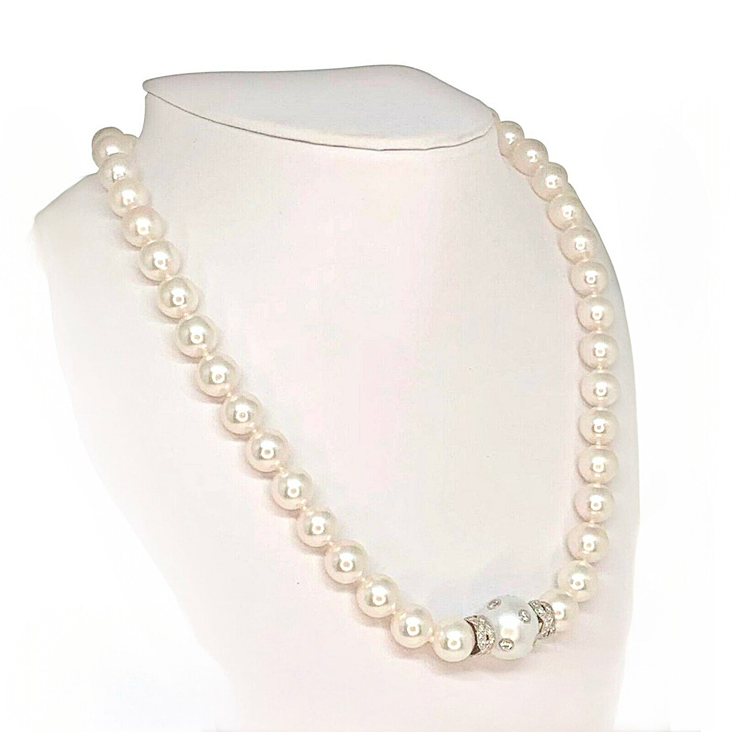 Diamond South Sea Akoya Pearl Necklace 14k Gold 13 mm 18" Certified $12,950 921560