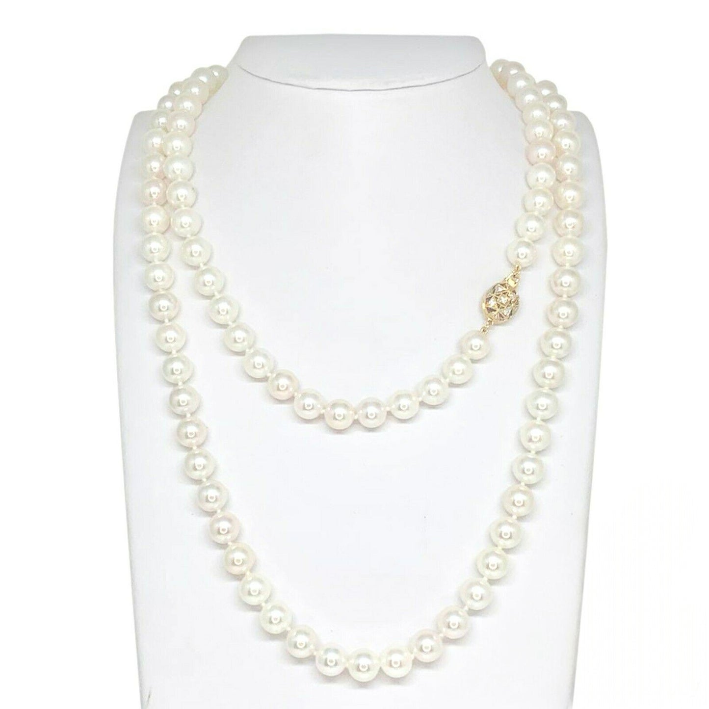 Diamond Akoya Pearl Necklace 14k Gold 8.5 mm 36 in Certified $9,750 010932