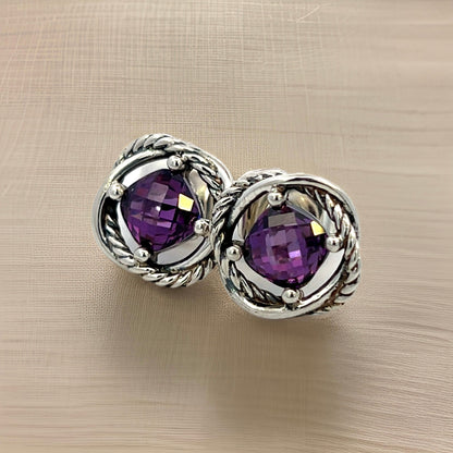 David Yurman Estate Amethyst Infinity Earrings Silver DY524