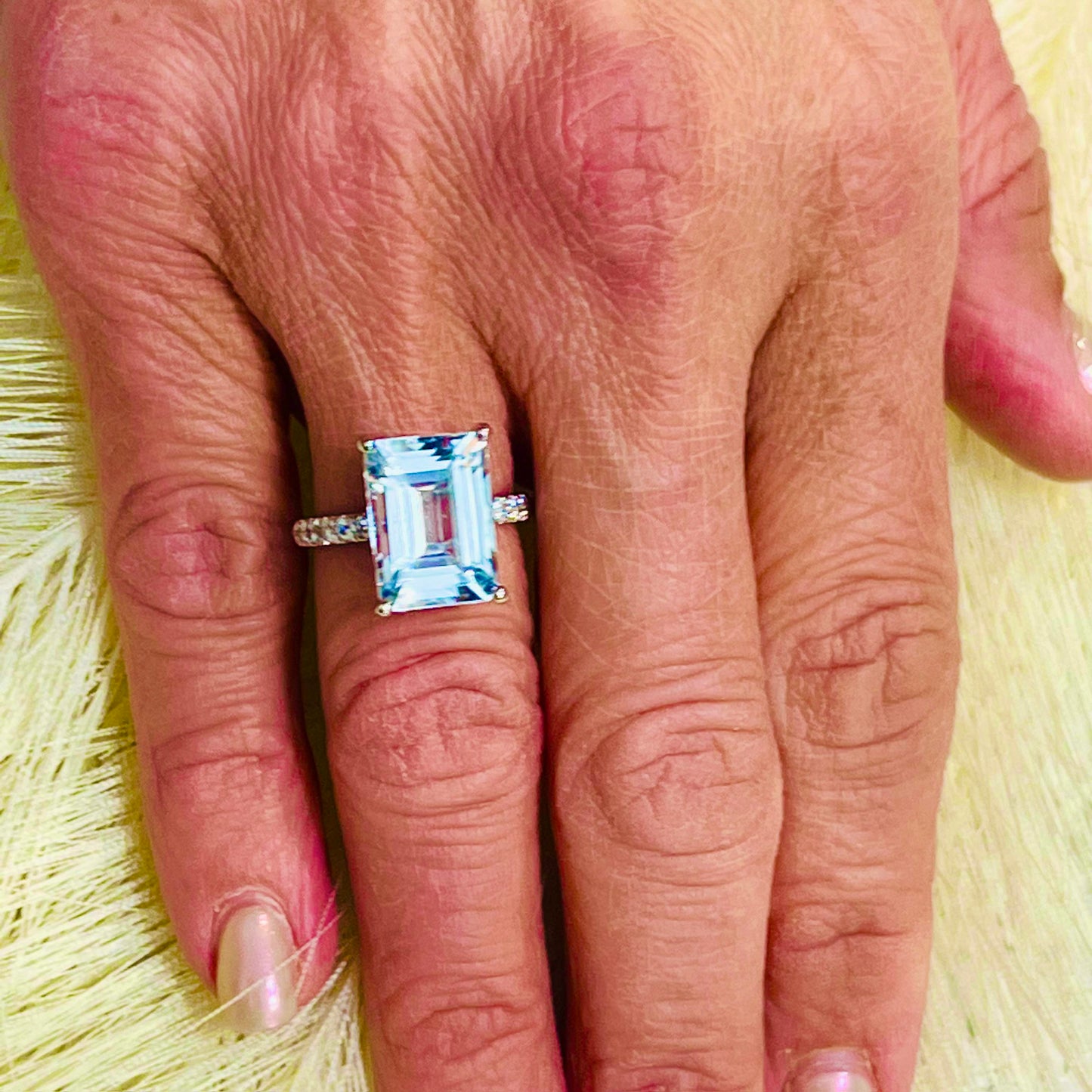 Natural Aquamarine Diamond Ring Size 6.5 14k W Gold 6.67 TCW Certified $5,990 216191 - Certified Fine Jewelry