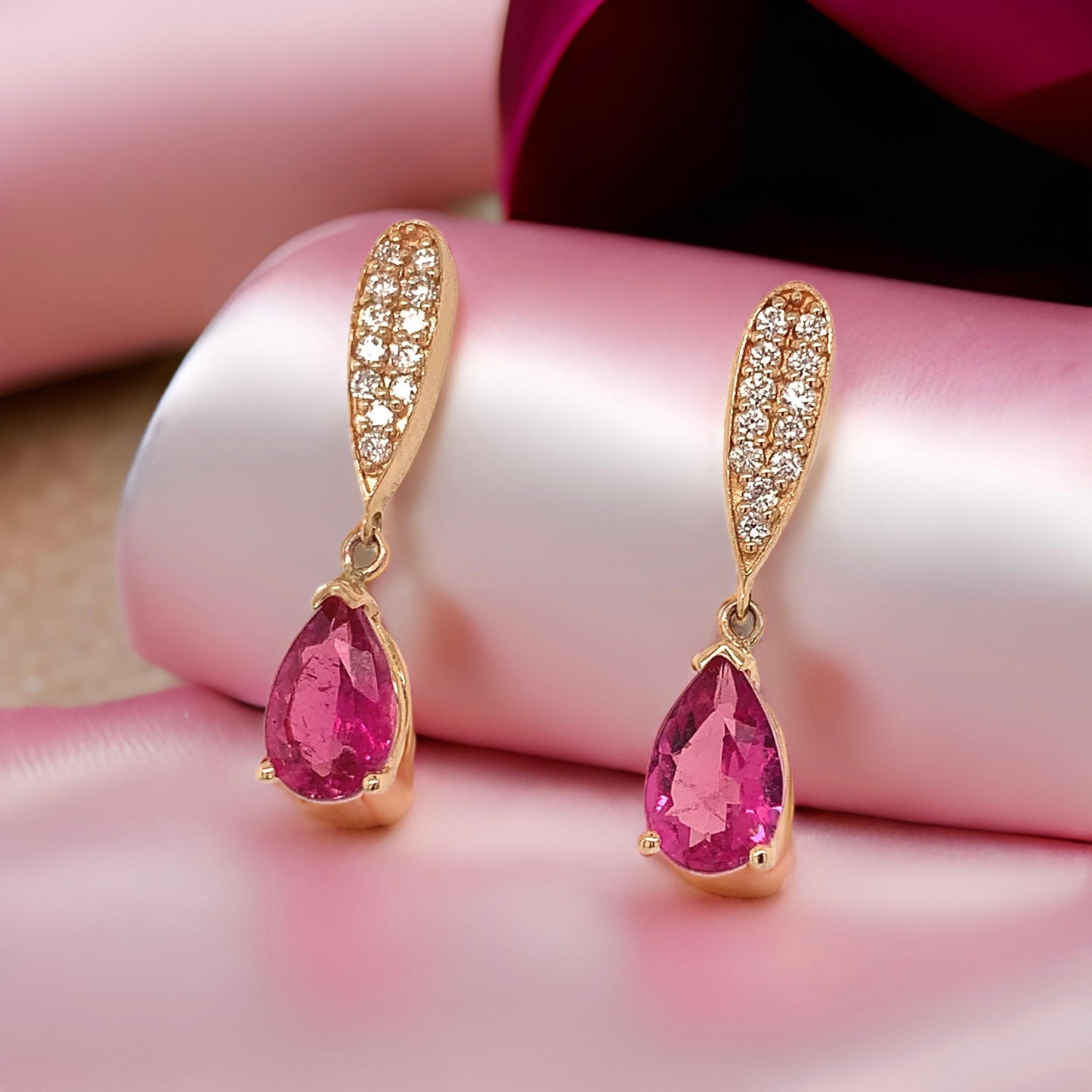 Natural Tourmaline Rubellite Diamond Earrings 14k Gold 1.60 TCW Certified $3,090 018673