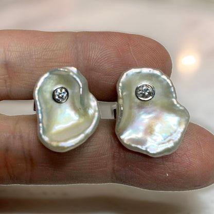 Diamond Fresh Water Pearl Cufflinks 14k Gold 0.45 TCW Designer Certified $2,490 010960