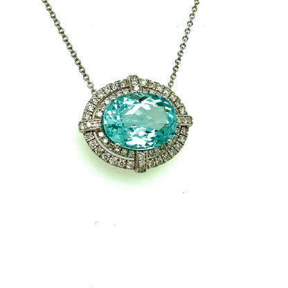 Natural Aquamarine Diamond Pendant With Chain 17.5" 14k W Gold 7.09 TCW Certified $6,490 217088 - Certified Fine Jewelry