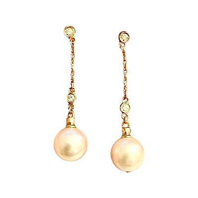 Diamond Akoya Pearl Earrings 14k Gold 9.4 mm Pearl Women Certified $1,199 721760