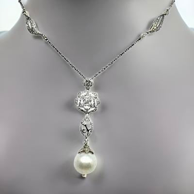 Diamond South Sea Pearl Necklace 14k Gold 12.85 mm 19.75" Certified $3,950 822599