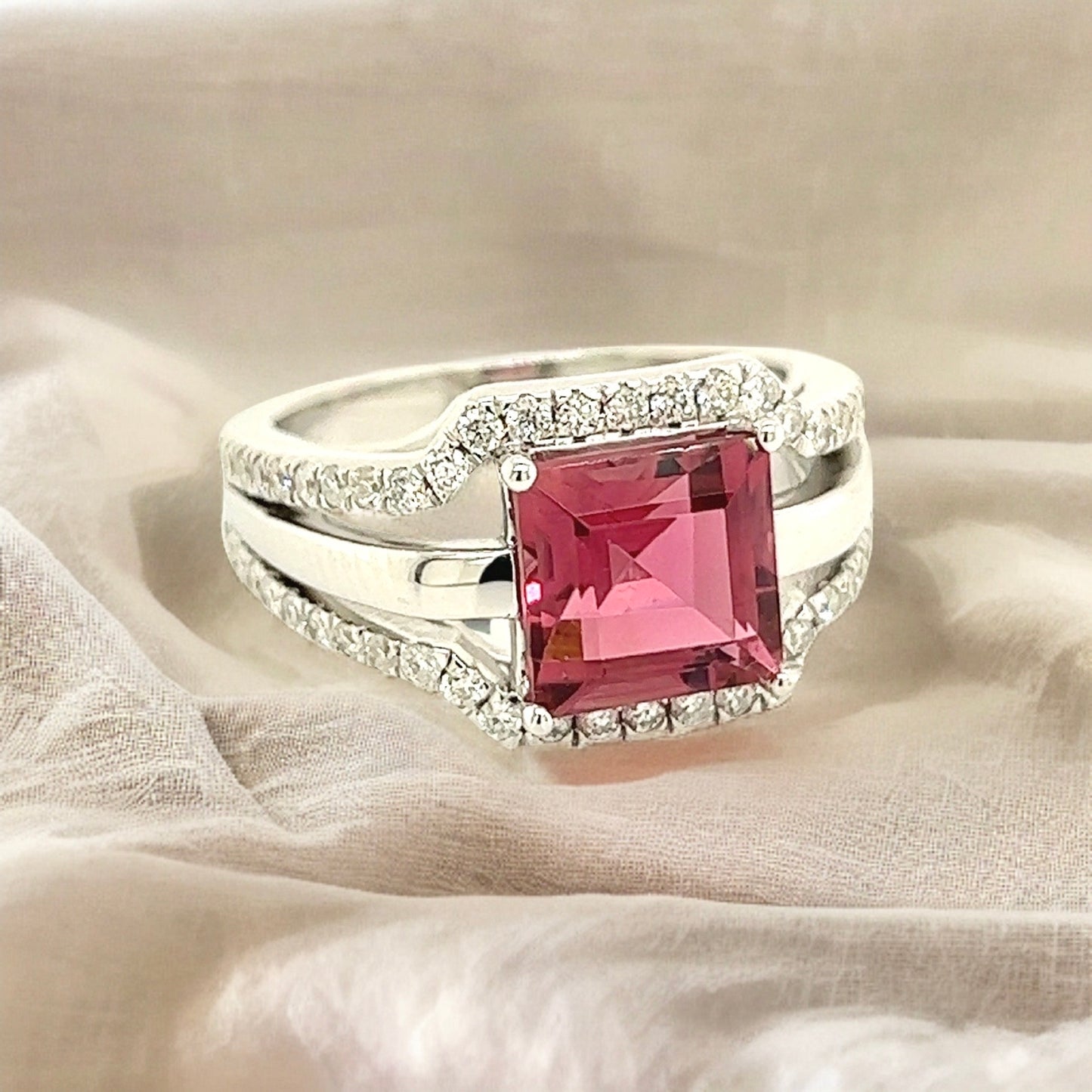 Natural Tourmaline Diamond Ring Size 6.5 14k W Gold 3.24 TCW Certified $3,950 217856