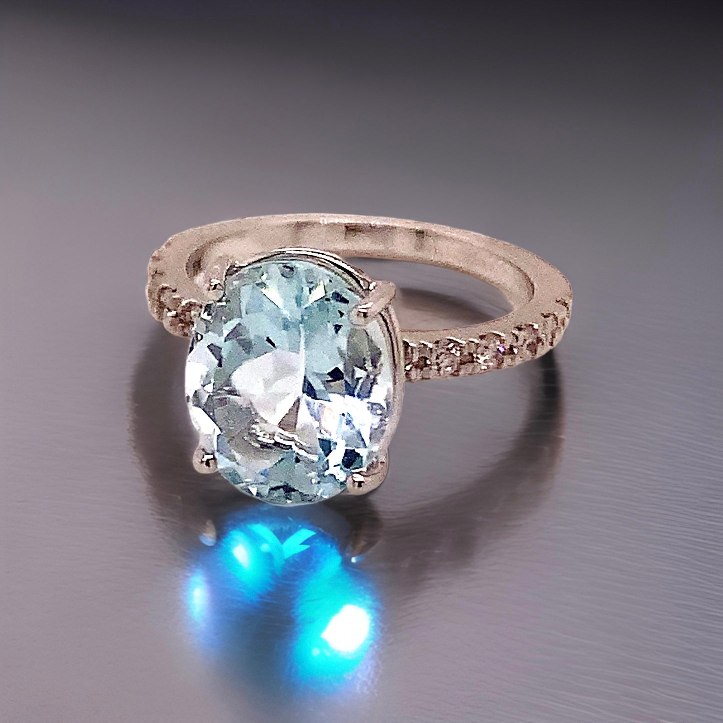 Natural Aquamarine Diamond Ring 14k White Gold 5.09 TCW Certified $5,975 114441