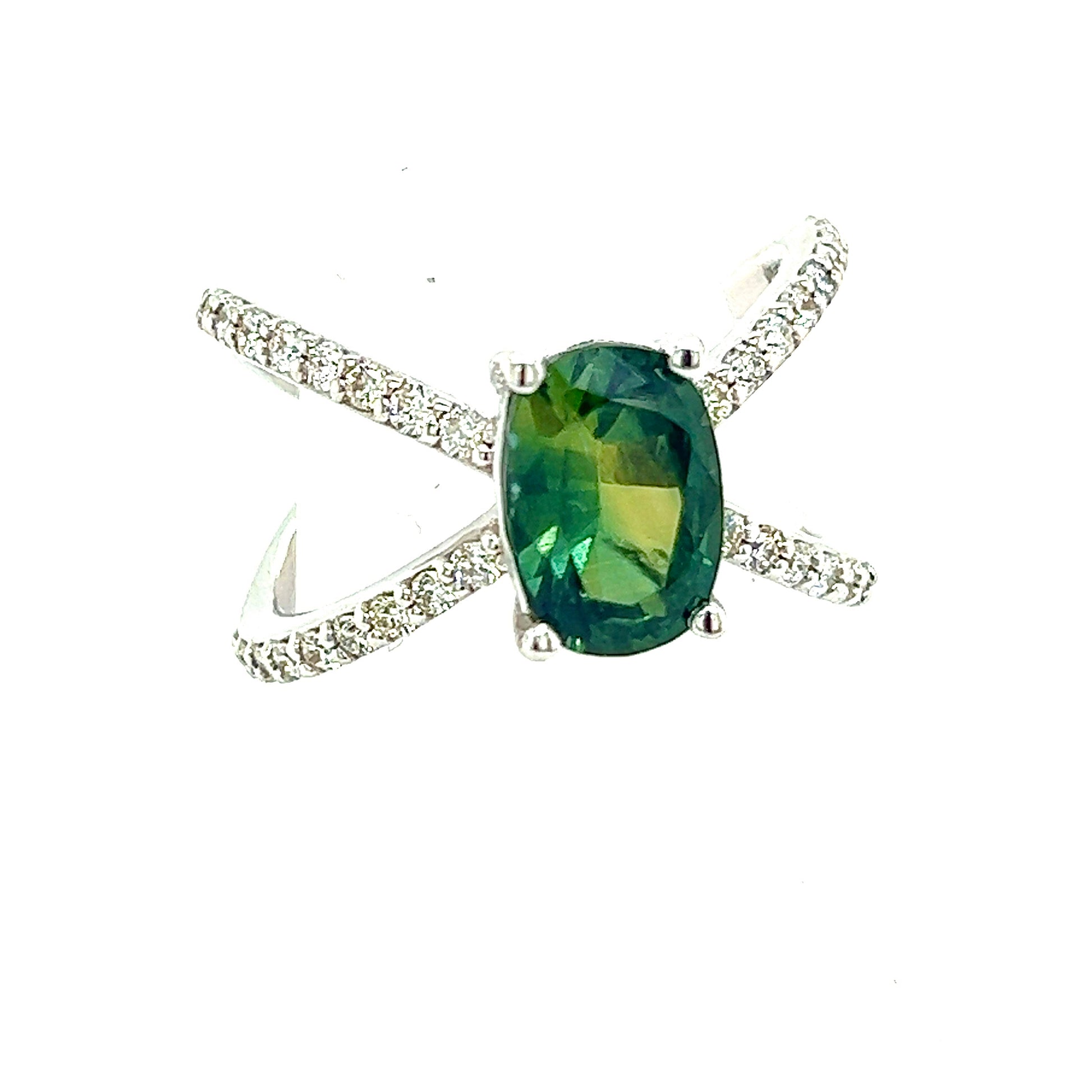 Natural Tourmaline Diamond Ring Size 6.5 14k W Gold 1.78 TCW Certificate $4,950 217109 - Certified Fine Jewelry