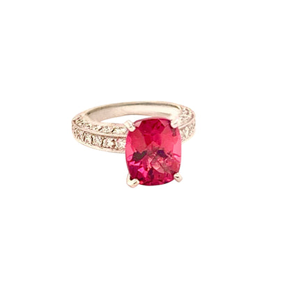 Diamond Tourmaline Rubellite Ring 3 Platinum 3.72 TCW Certified 910749