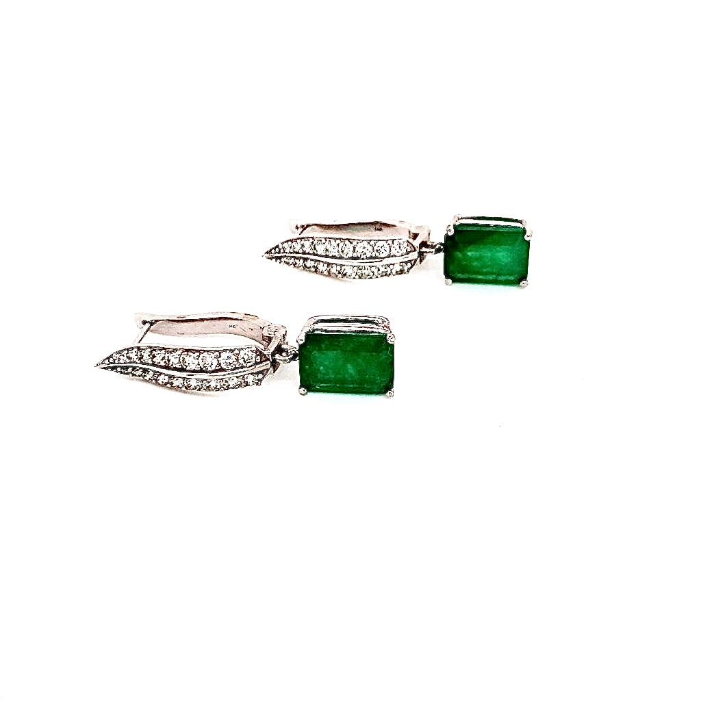 Diamond Emerald Earrings 4.86 TCW 14k White Gold Certified $7,250 018691