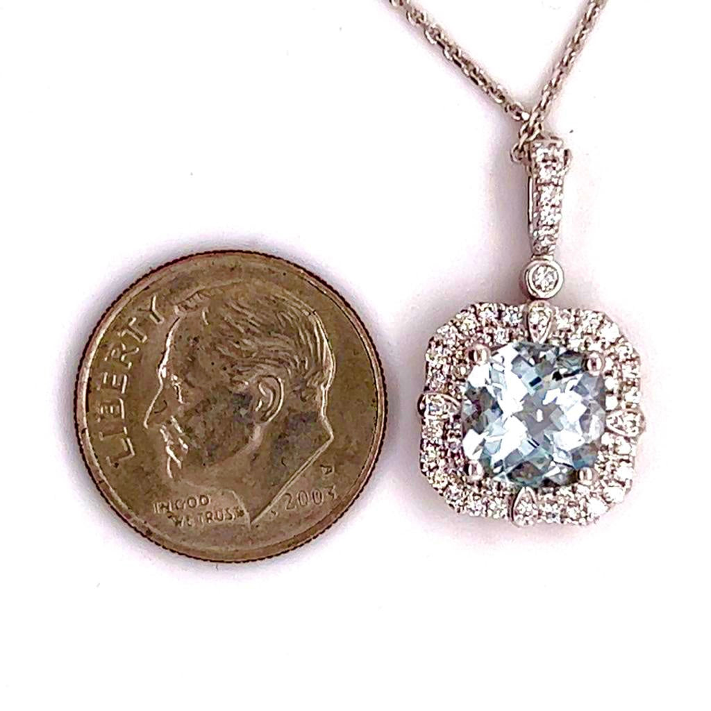 Diamond Aquamarine Necklace 18k Gold 18" 2.24 TCW Certified $3,950 920940 - Certified Fine Jewelry
