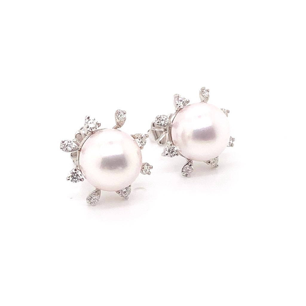 Diamond Akoya Pearl Earrings 14K White Gold 9.50 mm Certified $3,950 018642