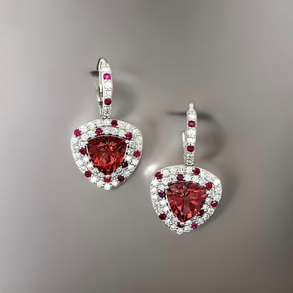 Natural Tourmaline Ruby Diamond Dangle Earrings 14k White Gold 10.53 TCW Certified $7,975 301437