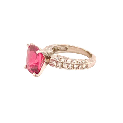 Diamond Tourmaline Rubellite Ring 3 Platinum 3.72 TCW Certified 910749