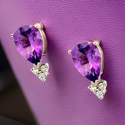 Natural Amethyst Diamond Earrings 14k W Gold 3.62 TCW Certified $2,950 210753