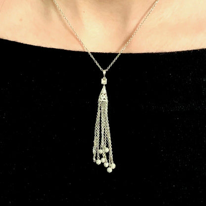 Diamond Necklace 18k Gold Tassel Pendant 19" Women Certified $3,000 820700